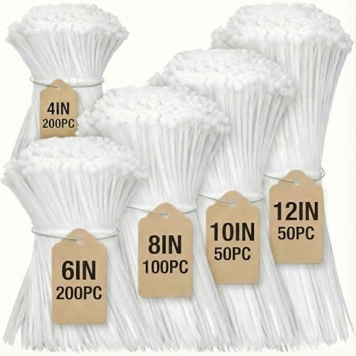 OUPENG Cable Zip Ties,600 Piece Self-Locking Nylon Cable Ties,Assorted Sizes 4+6+8+10+12-Inch,Multi-Purpose Wire Management Plastic Ties,Perfect for Home,Garden,Office,Travel and Workshop.White - Cable Management