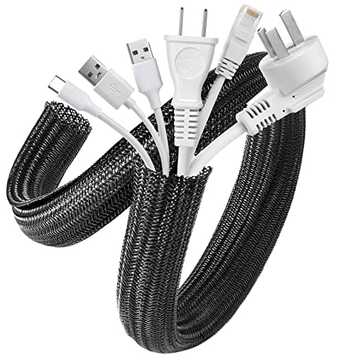 AGPTEK Cable Sleeve, 2 Pack 5ft - 1.2 Inch Cable Management, Desk Cord Cover Organizer Wire Hider for Home Office Computer TV Wire Loom Tubing, Pet Proof Cord Protector from Cat Dog Chewing, Black - Cable Management