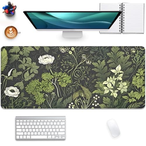 PAKWMFEVGD Sage Green Floral and Plant Desk Pad Mouse Pad,Large Gaming Mouse Mat with Stitched Edges,Non-Slip Waterproof Rubber Base Mous Mat for Office Computer Keyboard Laptop Home(27.5X11.8 in) - Mousepad / Desk Mat