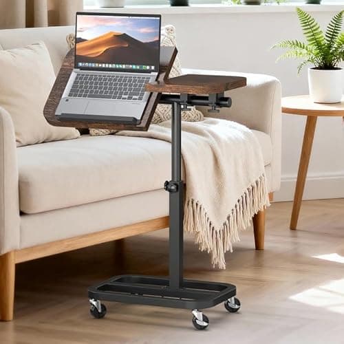 alentar Large-Size Portable Laptop Rolling Desk with Wheels, Adjustable Height and Tilt Top Stable Mobile Over-Bed Table for Home Use - Brown - Desk