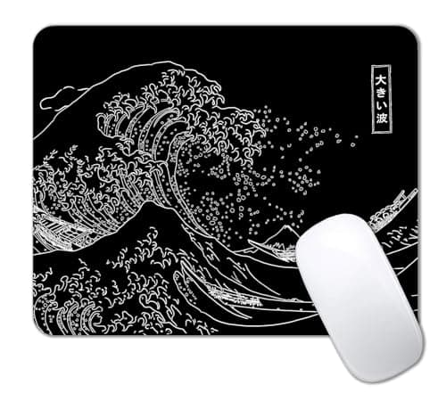 IMAYONDIA Japanese Great Wave Mouse Pad, Black Anime Gaming Mouse Pad, Kanagawa Mousepad, Non-Slip Rubber Base Computer Mice Pad for School Home Office, 9.5 x 7.9 Inch - Mousepad / Desk Mat