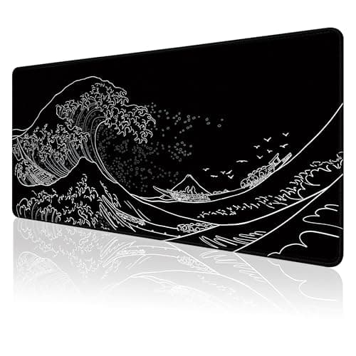 MEWOOCUE Gaming Mouse Pad for Desk,Large Mousepad Laptop,Black White Japanese Wave Anime Mouse Mat,Long XXL Waterproof Keyboard Pads,Big Non-Slip Computer Mousepads for Game Office Home(31.5 x 11.9 in) - Mousepad / Desk Mat