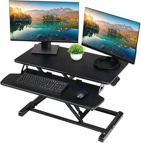 TechOrbits OF-S06-2 Desk Converter-37-inch Height Adjustable, MDF Wood, Sit-to-Stand Rise-X Pro Black, 36" - Desk